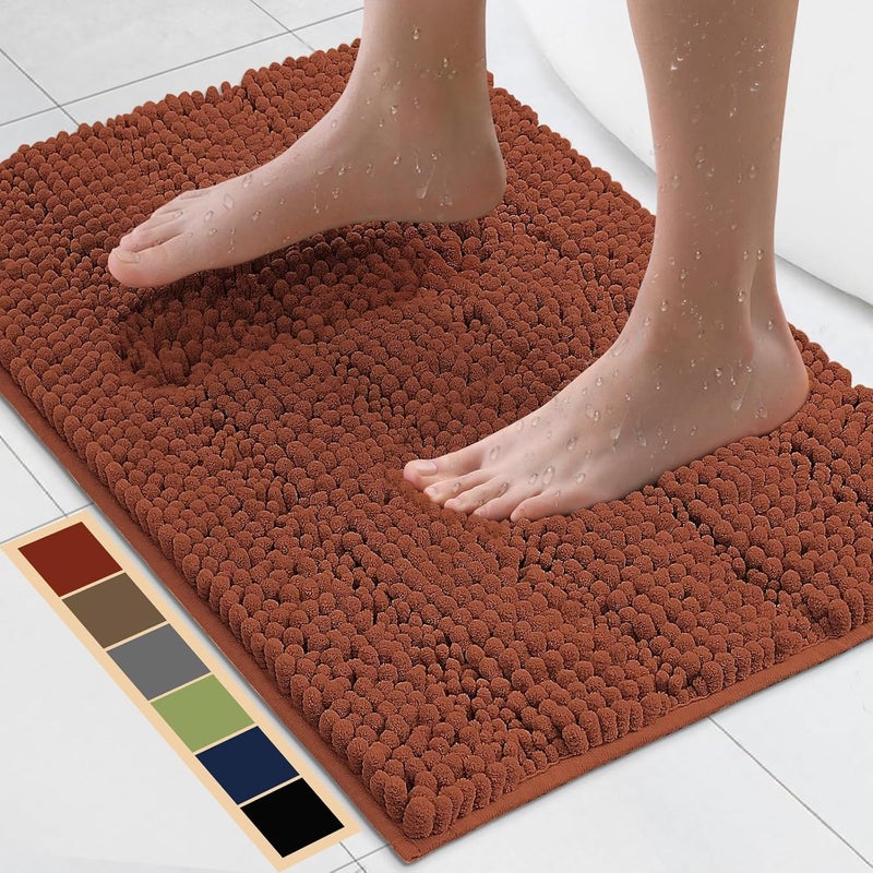 Bcoimo 24"×17" Chenille Bath Mat – Non-Slip with Backing Bath Rug Ultra-Absorbent and Machine Washable Bathroom Mat Quick-Dry Design. Ideal for Bathroom and Tub Areas - Image 1